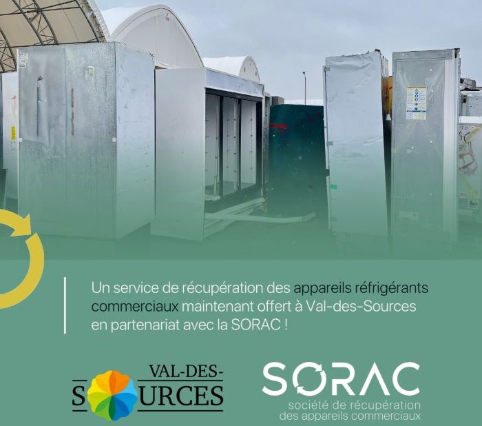 Partenariat conclu par Val-des-Sources pour récupérer des appareils réfrigérants commerciaux